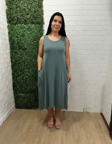 Vestido Summer Regata Midi Com Bolso Feminino 100% Algodão