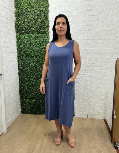 Vestido Summer Regata Midi Com Bolso Feminino 100% Algodão