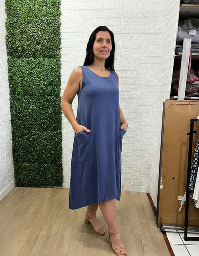 Vestido Summer Regata Midi Com Bolso Feminino 100% Algodão