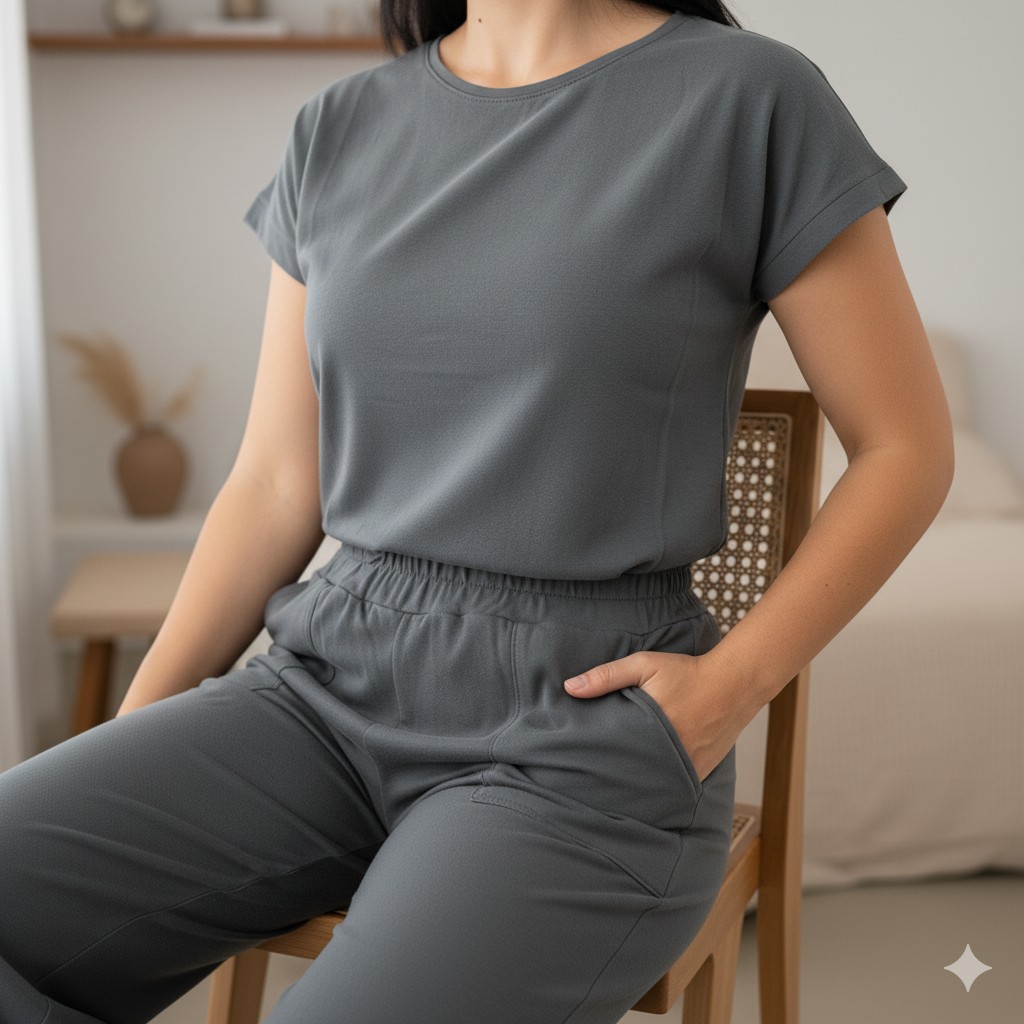 Conjunto Pantalona E Blusa Feminino 100% Algodão Estonado