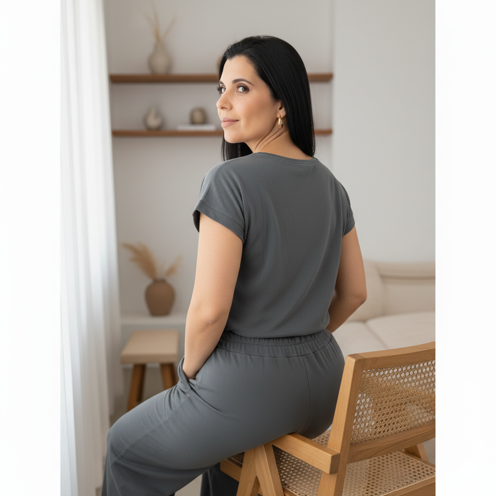 Conjunto Pantalona E Blusa Feminino 100% Algodão Estonado