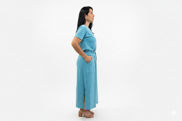 Conjunto de Saia Midi c/ Bolso Lateral e Blusinha em algodão