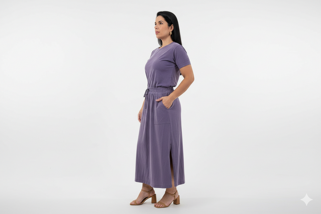 Conjunto de Saia Midi c/ Bolso Lateral e Blusinha em algodão